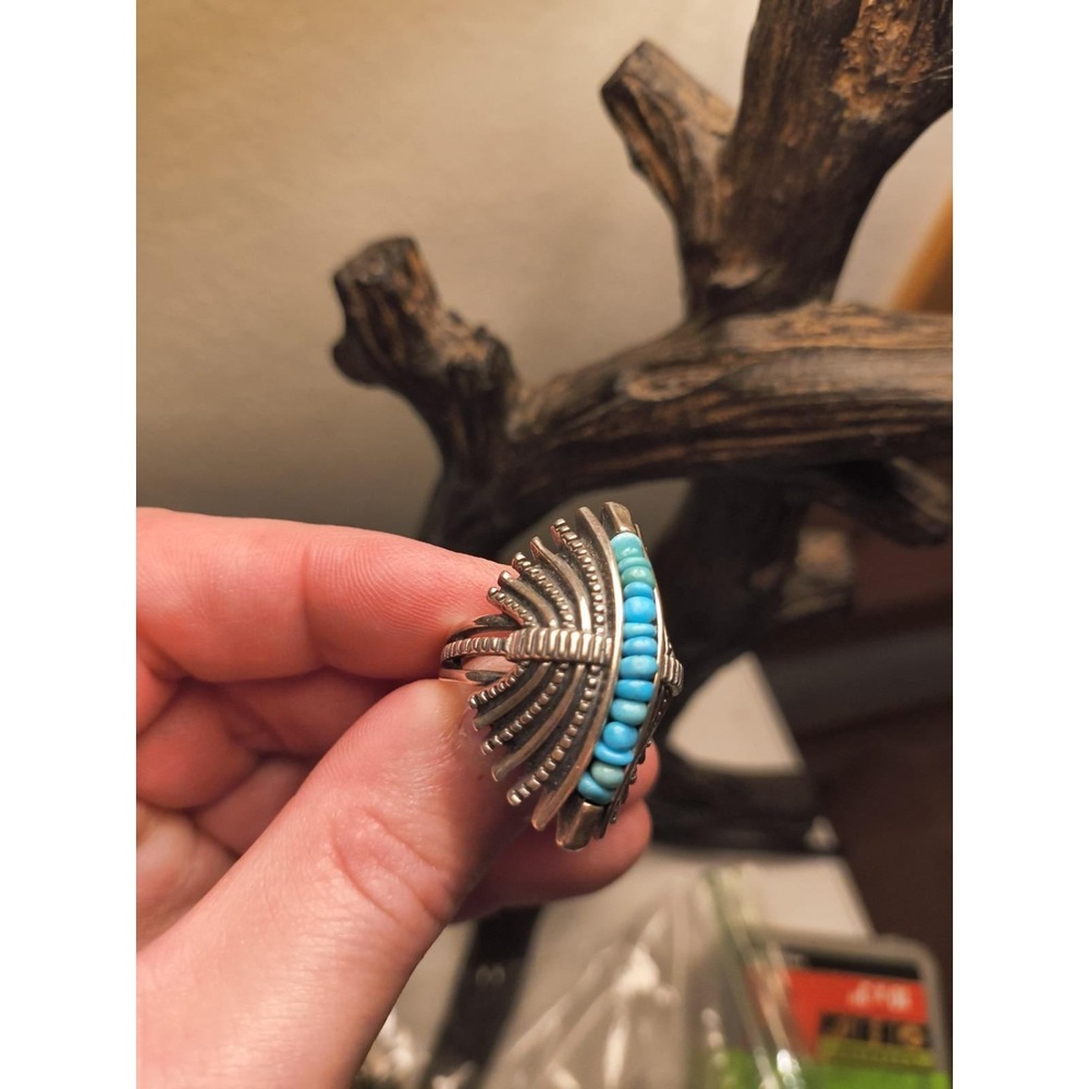 Native American Zuni Sterling Silver And Turquoise Ring Size 10